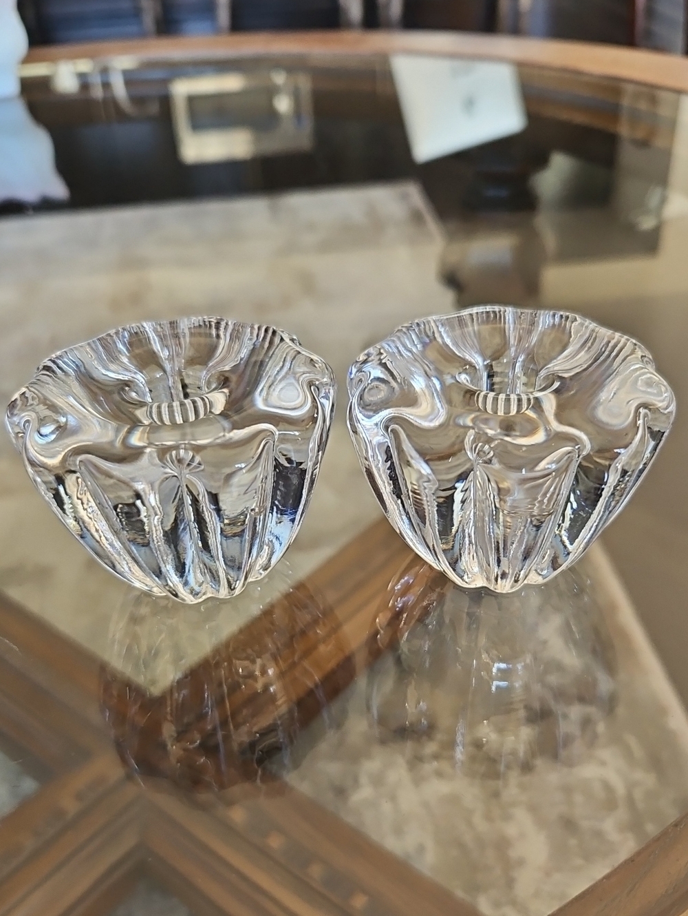 Pair Clear Glass Crystal Candle Holders - Vintage - Orrefors Stella
